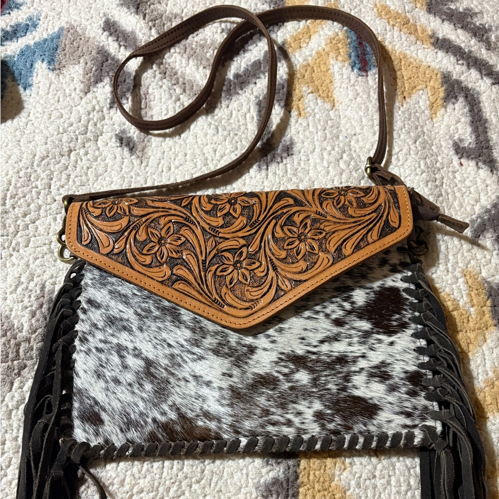American Darling Floral Tooled Leather and Cowhide Crossbody Bag